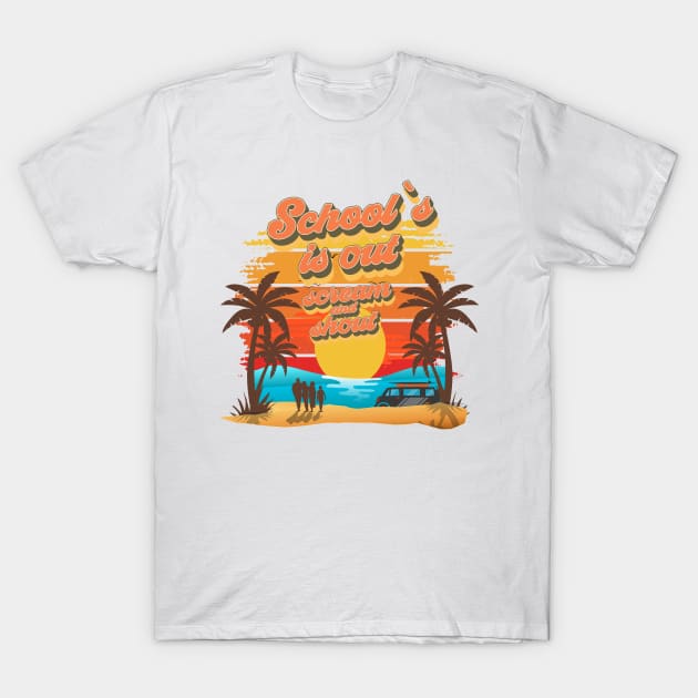 School is out scream and shout Retro quote groovy teacher vacation T-Shirt by HomeCoquette